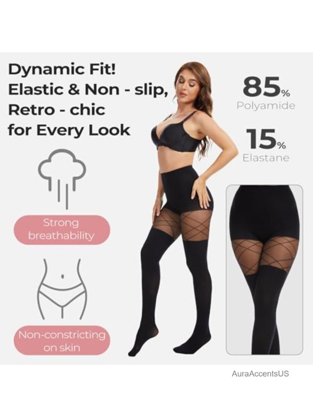 Faux Thigh High Tights Fishnet Gothic Pantyhose High Waist Over-The-Knee - Picture 2 of 5